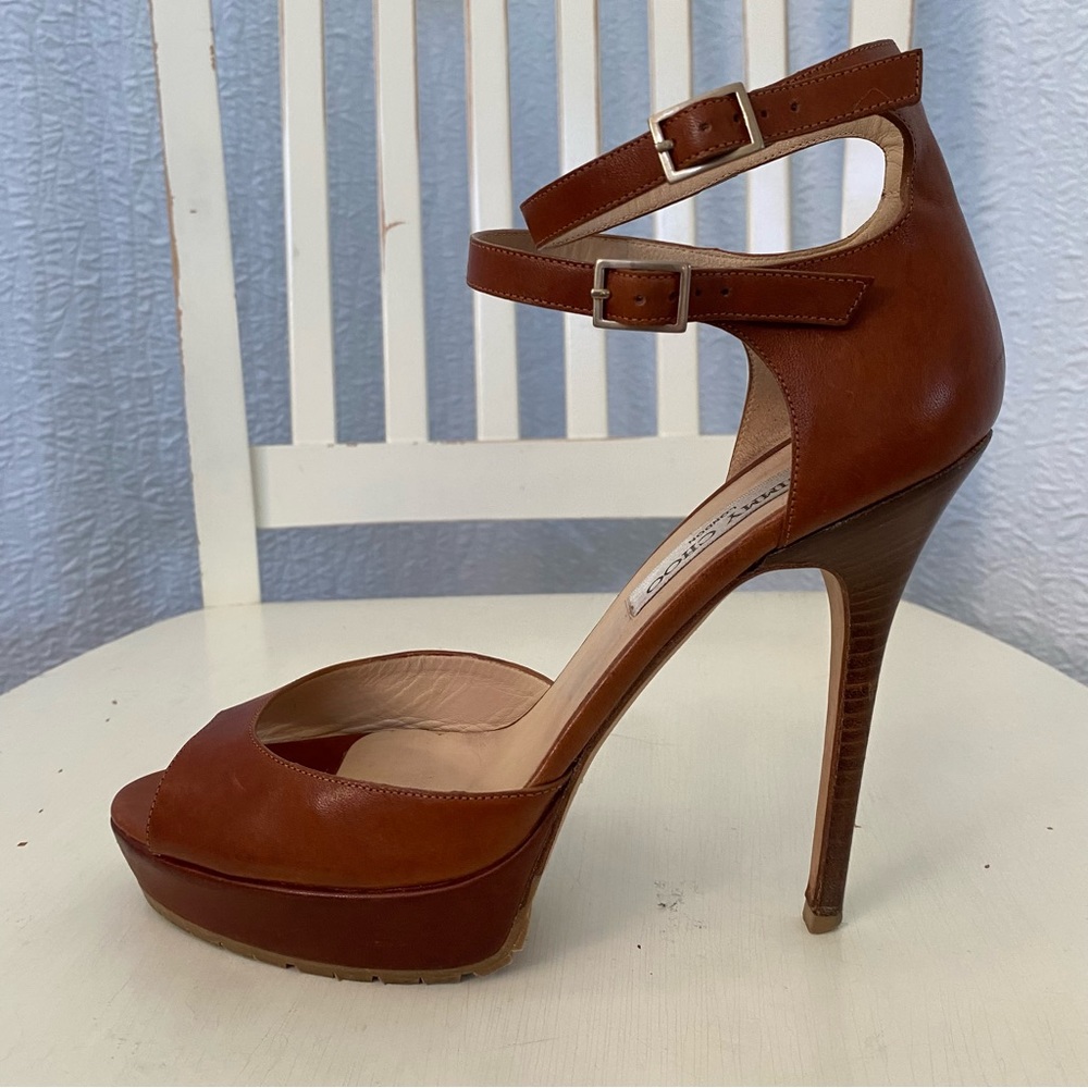 Jimmy Choo Strappy Platform Heels Tan